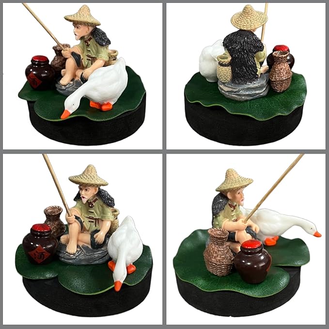 Fish Tank Decorations Floating Fish Tank Decorations,Retro Fisherman Sculpture Fish Tank Decoration with Three Small Ornaments with Mini Fishing Rod Funny Cool for Betta Bowl Zen Aquariums