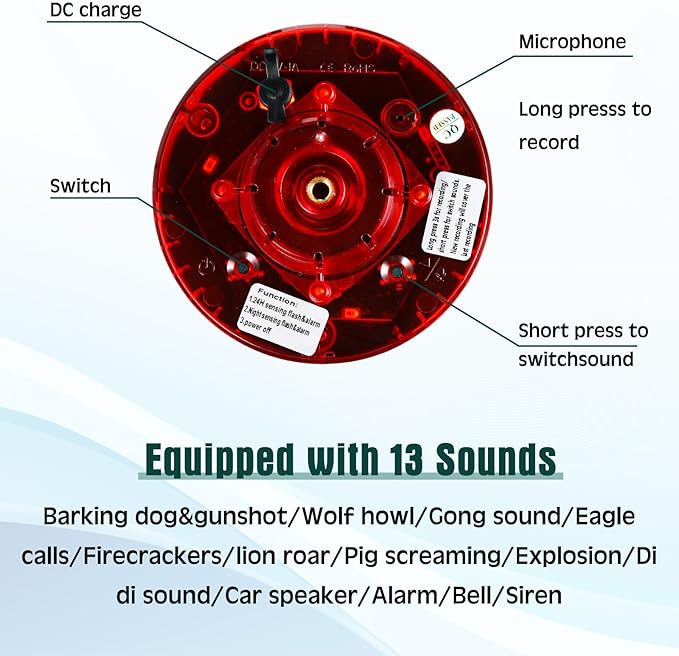 Qualirey 2 Pack Solar Outdoor Motion Sensor Alarm-Dog Barking&Gunshot Sound Support Recording Animal Deterrent for Home Security, 13 Kinds of Sounds (Yellow)