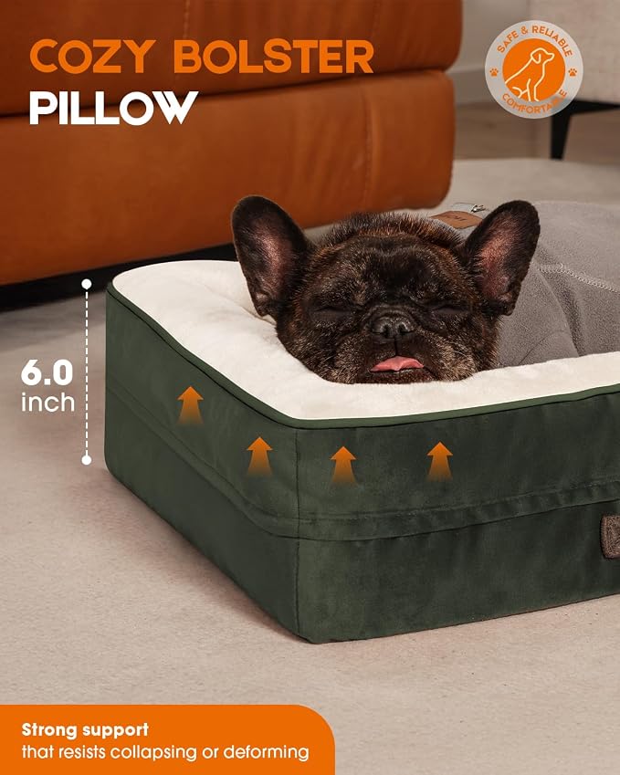 Upvilla Orthopedic Dog Bed, Four-Sided Small Dog Sofa, Washable Cover Green | Removable Waterproof Dog Bed Cover, Egg-Crate Orthopedic Foam, Built-In Carry Handle, Indoor Small Pet Beds, Cat Beds