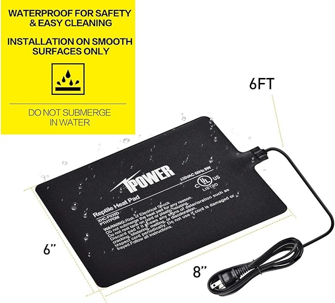 iPower 6x8 Inch Reptile Heat Pad Under Tank Heater, Energy-Efficient & Waterproof Design Terrarium Warmer Mat for Turtles, Lizards, Snakes, 2 Pack