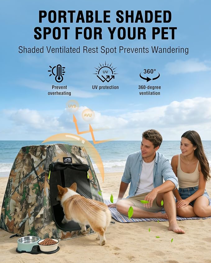 Portable Assembly-Free Dog Tent, Ventilation Outdoor Indoor Dog House, Sunshade Camping Pet Tent for Dogs with Non-Slip Cushion, Foldable Dog Tent with Zipper Door Up to 35LB