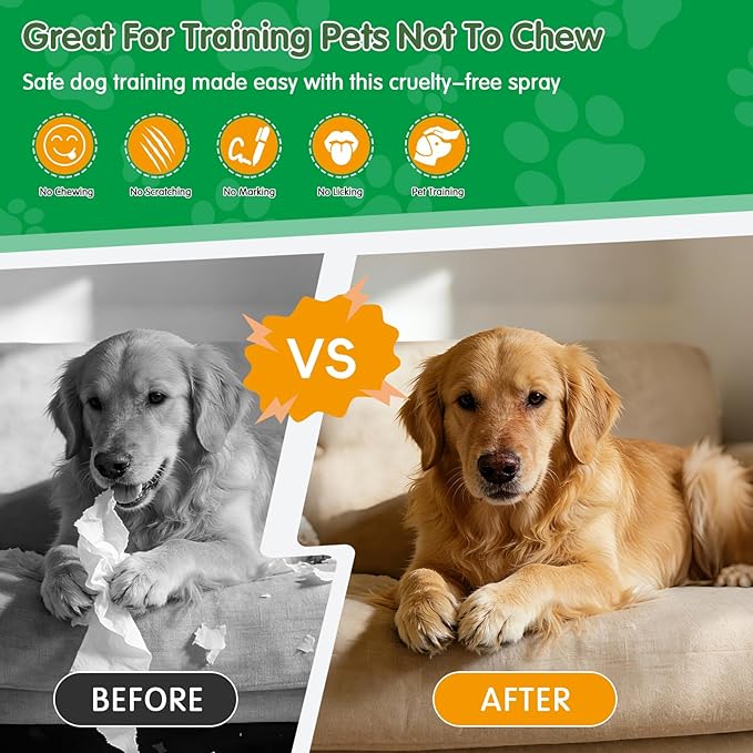 Bitter Apple Spray for Dogs - No Chew Spray for Dogs to Stop Barking Marking and Nibbling - Natural Ingredients Dog Repellent Spray for Furniture and Your Belongings Green