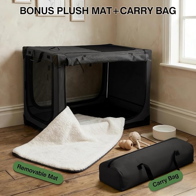 Veraste 30" Soft Collapsible Travel Dog Crate for Medium Dogs,Black | 4-Door Foldable Travel Crate,breathable mesh, foldable with storage bag