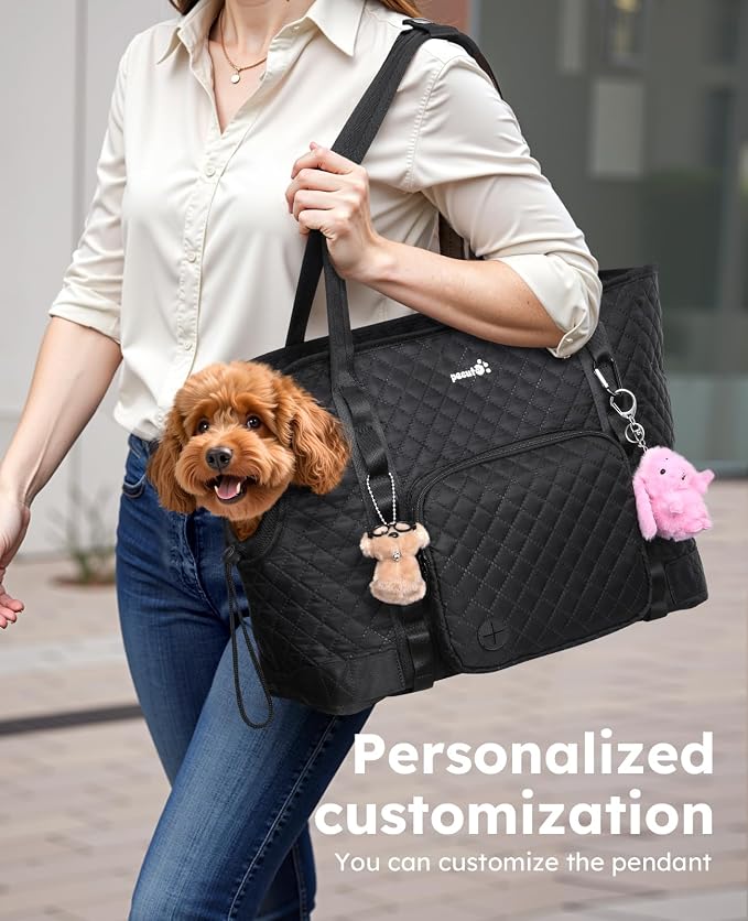 Pecute Dog Purse Carrier, Dog Carrier with Pockets for Small Dogs,XL,Black | Breathable,Foldable,Large Pocket,Built-in safety Rope,Machine washable,Under 13 Lbs