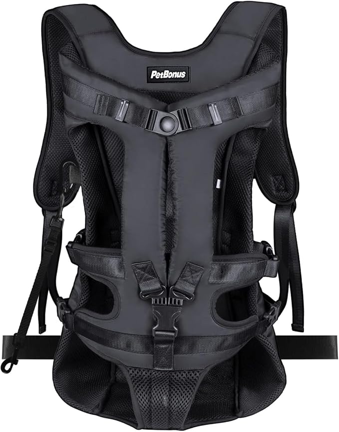 PetBonus Pet Front Dog Carrier Backpacks, Adjustable Pet Backpack, Legs Out Easy-fit Puppy Chest Carrier for Medium Small Dogs, Hands Free for Hiking, Cycling (Black, XL) | Hands Free, Adjustable, Safety Strap, Walking Hiking Cycling Motorcycle bag, Fo...