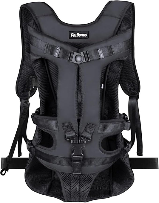 PetBonus Pet Front Dog Carrier Backpacks, Adjustable Pet Backpack, Legs Out Easy-fit Puppy Chest Carrier for Medium Small Dogs, Hands Free for Hiking, Cycling (Black, XL) | Hands Free, Adjustable, Safety Strap, Walking Hiking Cycling Motorcycle bag, Fo...