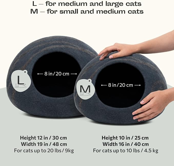 Cat Cave – Premium Felt Cat Bed Enclosure for Indoor Cats, Handmade Merino Wool (Slate Gray, Medium)
