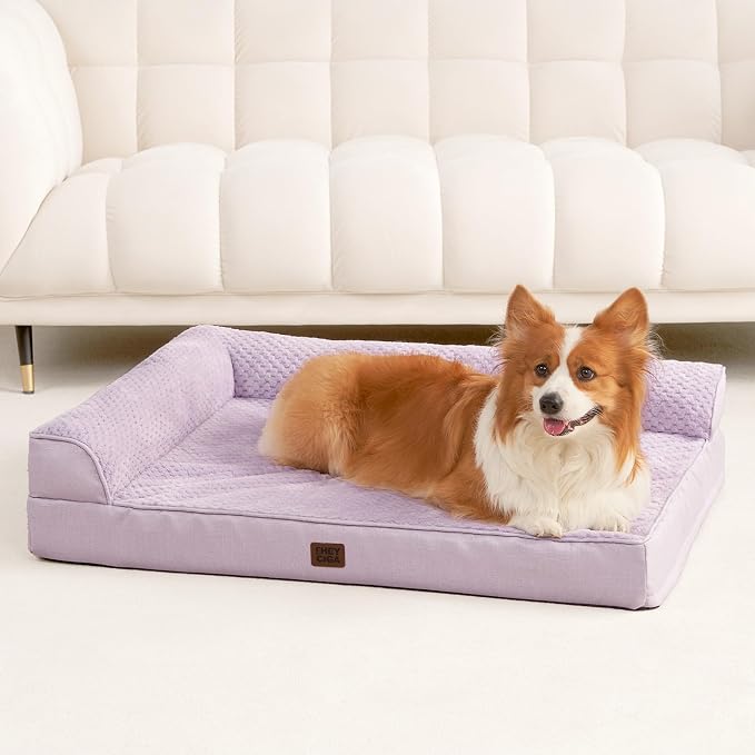 EHEYCIGA Memory Foam Dog Bed for Crate, Large Orthopedic Dog Bed, Lilac | Washable Removable Cover, Waterproof Flat Pet Sofa Couch with Nonskid Bottom, 36x27x6