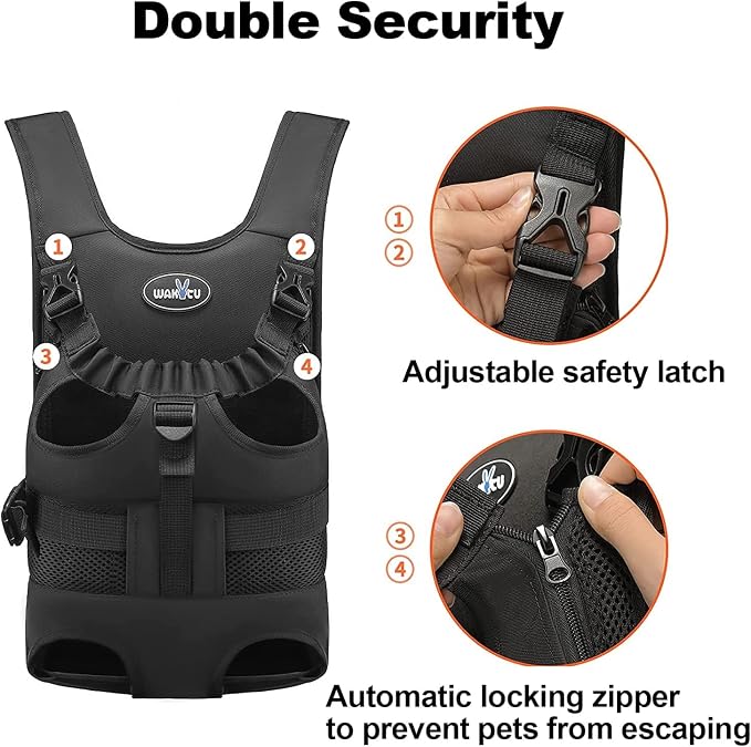 Wakytu Dog Front Carrier Backpacks for Small Dogs, Legs Out Pet Carrier Sling Backpack with Adjustable Padded Ventilated Shoulder Straps, Easy-Fit for Traveling Hiking Camping,Large