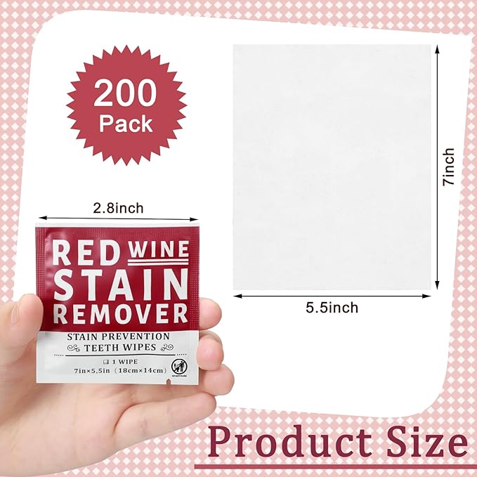 Loopeer 200 Pack Red Wine Stain Remover Wipes for Teeth and Lips Wine Prevention Teeth Wipes
