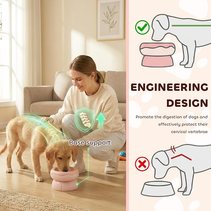 Donut Duo Ceramic Dog Bowl, Dog Water Bowl and Dog Food Bowl, Pet Bowls (Pink)