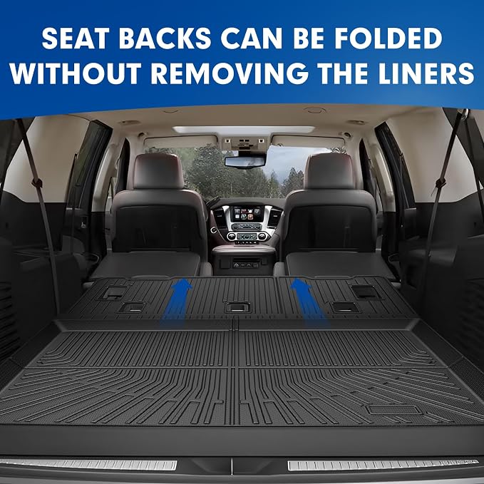 Mixsuper Cargo Liner for Chevy Suburban/GMC Yukon XL/Cadillac Escalade ESV 2015-2020, All Weather Cargo Mat Backrest Mat TPE Back Seat Cover Protector for Suburban Accessories