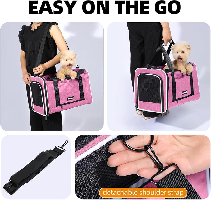 Cat Carrier for Travel, Soft-Sided, Top Loading, Privacy Curtain, to 20 lbs | Medium Pet Carry Bag Anxiety Cat, Vet Visits Car Transport, Luggage Sleeve Suitcase Attachable Small Puppy Crate Kennel Pink