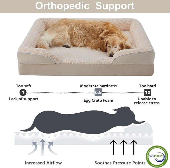 WNPETHOME Orthopedic Washable XL Dog Bed for Senior Dog Cozy Sleep | Extra Large Waterproof Big Soft Dog Couch Sofa Bed for Dogs Relax with Removable Cover Supportive Pet Bed Beige 42x30 Inch