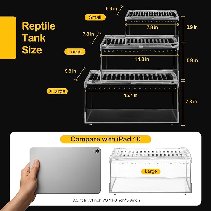Small Reptile Terrarium Kit,Escape Proof Tarantula Enclosure,PC Starter Hermit Crab Tank,Spider Habitat for Praying Mantis Cage,Frog Vivarium,Insect House,Jumping Spider Cribs,Lizard Container