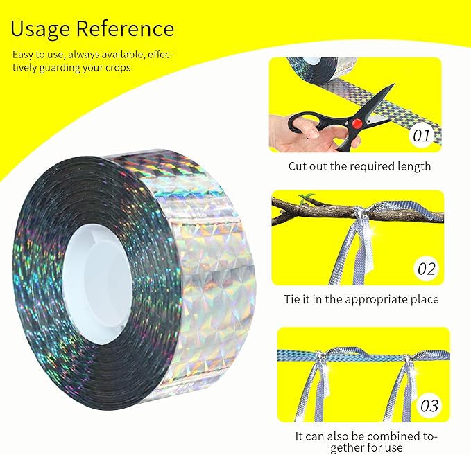 Bird Scare Tapes 500FT*2 Reflective Flash Tape for Birds, Bird Scare Device Double Side Ribbon Scare Birds Away for House, Garden, Yard, Orchard, Patio, Outdoor
