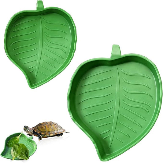 Xindojuz 4 PCS Leaf Reptile Water Dish, Reptile Water Bowl, Tortoise Habitat Accessories, Bearded Dragon Water-Bowl, Pet Food Feeding Plate for Turtle Small Snake Lizard Gecko, 2 Sizes