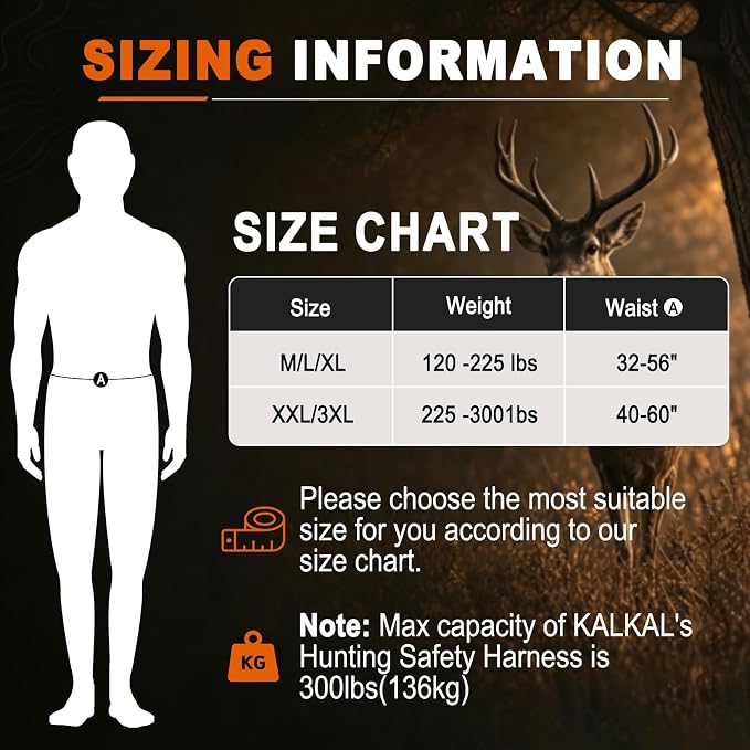 KalkalTree Stand Harness, Adjustable Hunting Safety Harness with Whistle Aid, Lightweight, Camouflage Colors, Size M-3XL