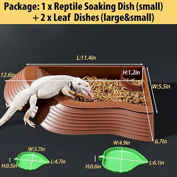 Tortoise Water Bowl with Ramp, 3PCS Leaf Reptile Food Water Bowl Turtle Pool Reptile Water Dish Tortoise Bathing Pool Turtle Soaking Dish Aquarium Habitat Accessories Small