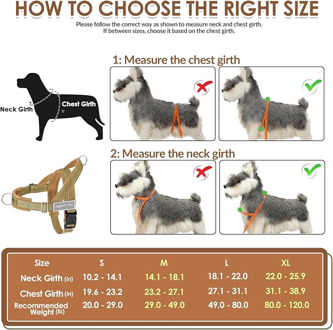 SlowTon No Pull Dog Harness with Front Clip - Heavy Duty, Soft Padded | Neck & Chest Adjustable, Tactical Pet Vest and Leash Set for Large Medium Sized Dogs, for Easy Walk & Training, Tan L