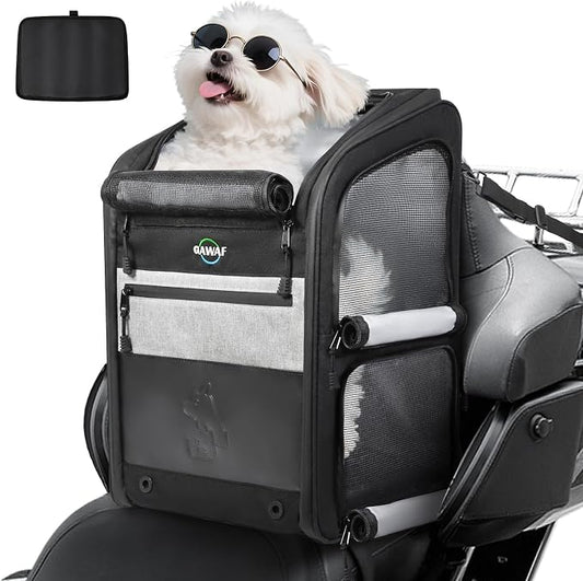 Motorcycle Dog Carrier Bag, 17 lbs for Small Dog & Cat with Stable Frame, Breathable Pet Carrier with Anti-Escape Safety Clip Fit for Street Glide with Passenger Seat Touring Trike Models Can Ams
