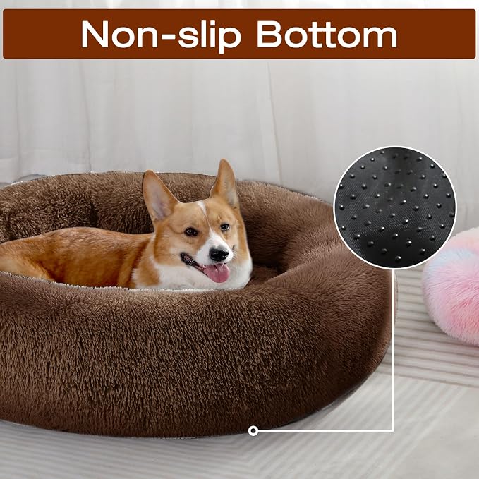 JOLLYVOGUE Dog Beds Large Sized Dog, Calming Anti-Anxiety Dog Bed, Fluffy Donut Cushion for Extra Large Pets (45")