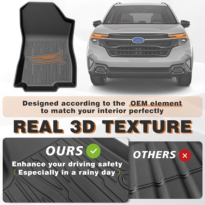 TripleAliners Trunk Mat & Floor Mats Full Set Compatible with 2025 2026 Subaru Forester All Weather TPE, Custom Anti-Slip (Floor Mats+Trunk Mat) (Won't Fit Hybrid)