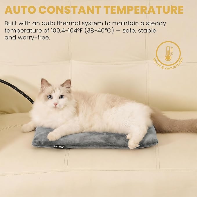 Pet Heating Pad for Cats Dogs Indoor & Sheltered Outdoor Waterproof Heated Cat Bed Heated Dog Bed Chew Resistant Cord Constant Temperature Gray 16 x 13 Inch