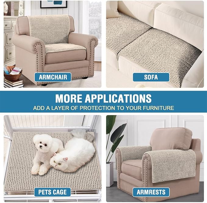 H.VERSAILTEX Plush Chenille Couch Armrest Cover 2 Packs Thick and Soft Sofa Covers Furniture Protector Cover for Pets (27.5" x 27.5", Island Fossi)