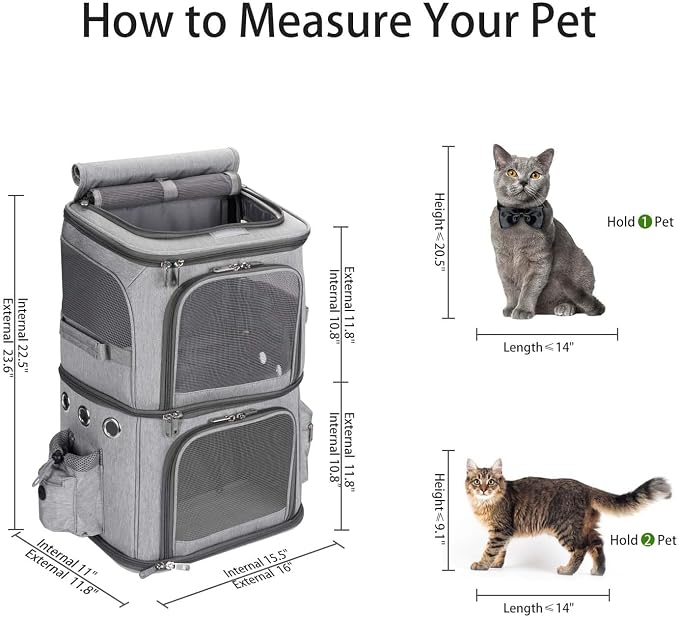 HOVONO Double-Compartment Cat Backpack Carrier for Mulit-Cat Families | Extra Large Pet Backpack Carrier for 2 Cats with Removable Divider and Breathable Mesh Windows for Hiking/Camping/Vet Visits