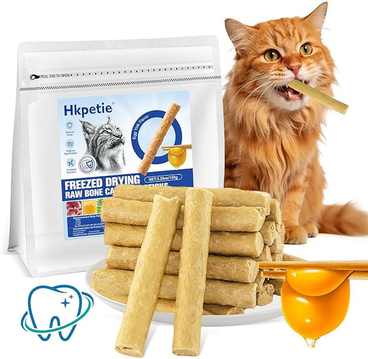 150g Freezed Dried Cat Chew Stick Egg Yolk Flavor, Cat Dental Treats for Freshens Breath and Reduce Tartar, Feline Teething Sticks Cats Treats Snack