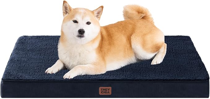 EHEYCIGA Orthopedic Dog Bed Large with Removable Washable Cover, 36IN Navy | Egg Crate Foam Support, Durable Oxford fabric, Non-Slip Bottom, Machine Washable, Soft Waterproof Plush Pet Bed Mat For Crate