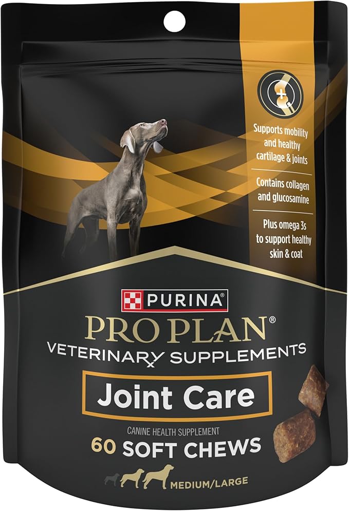 Purina Pro Plan Veterinary Large Breed Dog Joint Care Supplement with Glucosamine, Chondroitin, and Collagen to Support Hip and Joint Health – 60ct Pouch