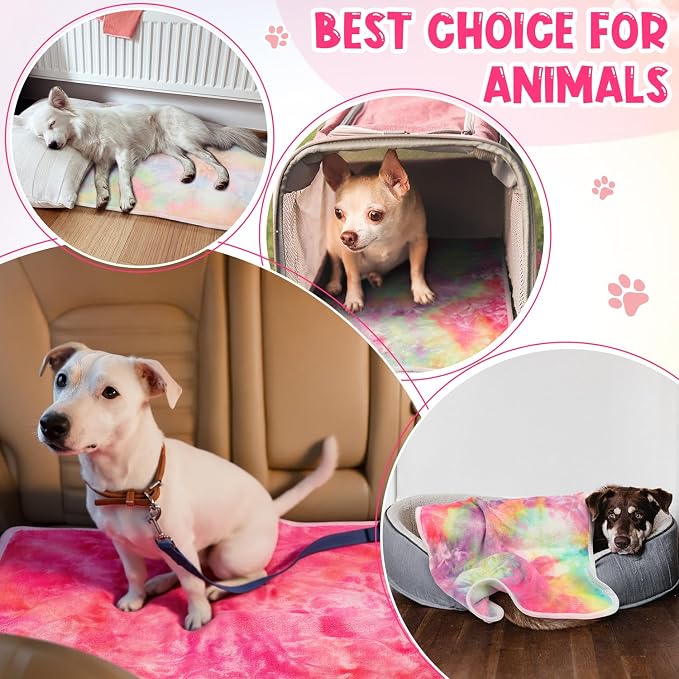 Tatuo 4 Pack Fleece Dog Blankets for Puppy Cats Multi-Size Sleep Mat for Pet Guinea Pig Soft Washable Crate Bed Puppy Teething Toys Print Pattern Warm Blanket Indoor(Pastel,24 x 16 Inch,Tie Dye)