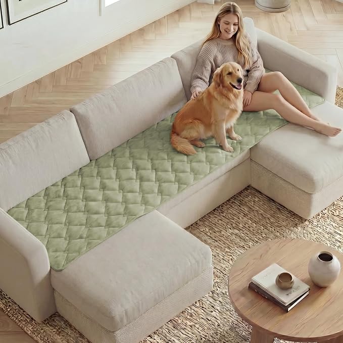 H.VERSAILTEX Chenille Couch Cover for Dogs Washable Soft Fuzzy Sofa Covers for 3 Cushion Couch Sectional Sofa Cover Thick Pet Couch Cover Protector Non-Slip Dog Bed Cover(Tender Green, 28" x 102")
