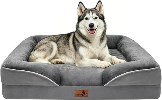 Spotted Play Orthopedic Dog Bed with Sides - Dog Sofa Beds for Large Dogs, Supportive Foam Pet Couch Bed with Washable Removable Cover, Waterproof Lining and Non-Slip Bottom, Grey - L-Plus
