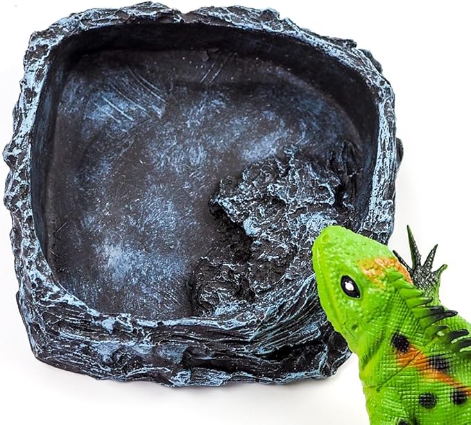 OMEM Reptile Natural Bowl Food and Water Dish Resin Made (2PCS- Black)
