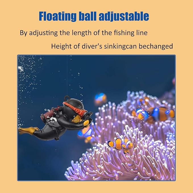 2-Pack Tank Decorations, Cute Little Diver, Aquarium Decoration Accessories Ornaments with Float Ball, Playmate for Tank Suitable for All Kinds of Fish and Tanks (Black)
