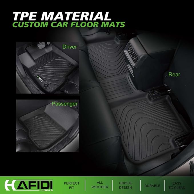 Floor Mats Custom for 2024-2026 Ford Ranger SuperCrew Cab All Weather Protection TPE Heavy Duty Non-Slip Automotive Floor Liners Fits Front& 2nd Row Full Set Accessories, Black