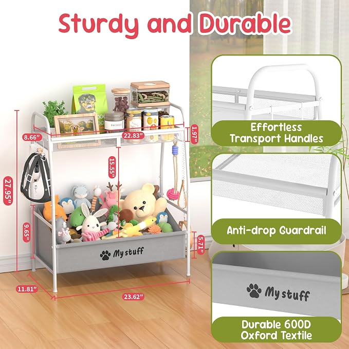 Kaiferty Large Dog Toy basket, Toy Box for Dogs, Pet Toys Bin Dog Metal Wire Basket for Toys, Food Storage, Storage Organizer Chest Storage, Toy Box for Living Room Area (White)