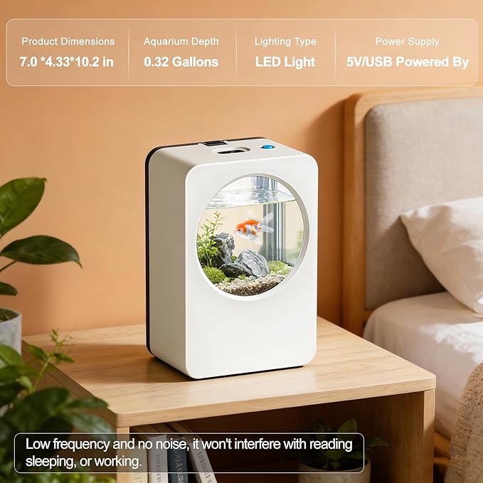 Betta Fish Tank 0.3 Gallon mini Desktop Fish Tank, Aquarium Starter Kits, Small Fish Tank for Office, Home, Bedroom, School, Store, Outdoor Garden, Lawn