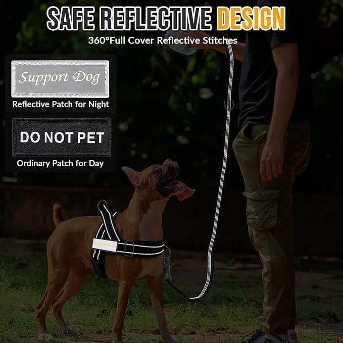 SlowTon No Pull Dog Harness with Front Clip - Heavy Duty, Soft Padded | Neck & Chest Adjustable, Tactical Pet Vest and Leash Set for Large Medium Sized Dogs, for Easy Walk & Training, Black XL