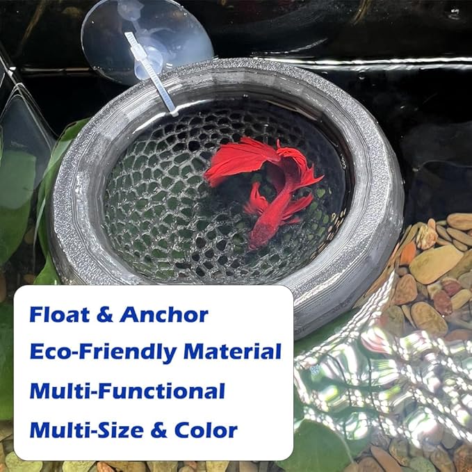 Floating Betta Hammock with Suction Cup, Shrimp Cave, Betta Fish Feeding Rings,3D Printed Aquarium Decor (Blue, Medium)