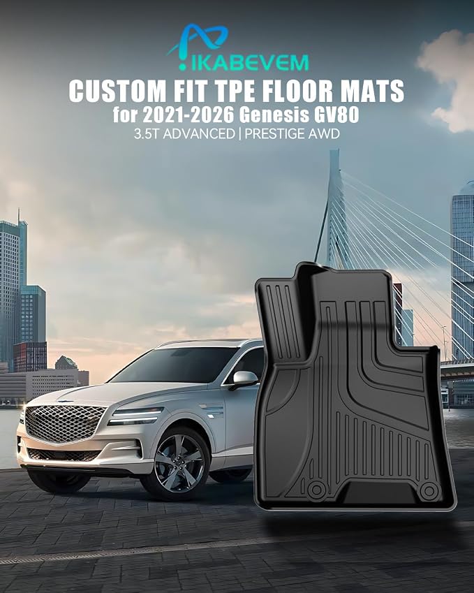 Floor Mats Fit for 2021-2025 2026 Genesis GV80 7 Seats (3.5T ADVANCED | PRESTIGE AWD) - Custom Fit TPE All Weather Floor Liners 1st & 2nd & 3rd Row Car Mats for GV80 Accessories (Not Fit Coupe), Black