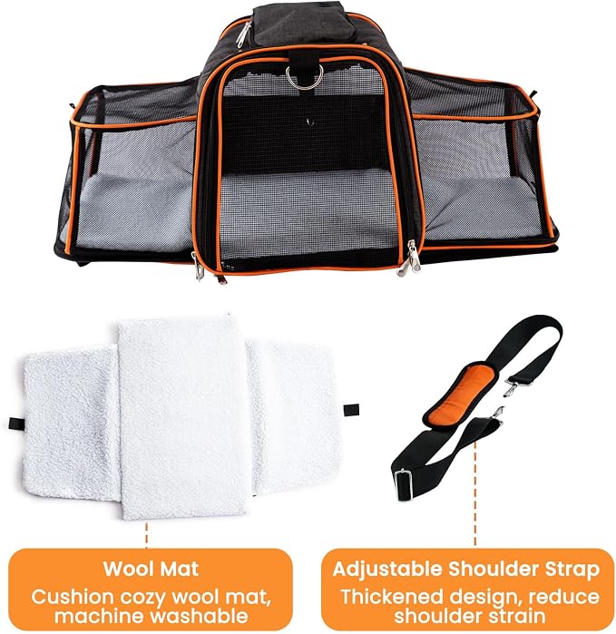 Pet Carrier Airline Approved, 17x11x11 TSA Travel Carrier | 5-Side Expandable Entry, Lightweight Alloy Frame, Collapsible Storage, Washable Wool Mat, Comfortable Bag for Cats & Dogs