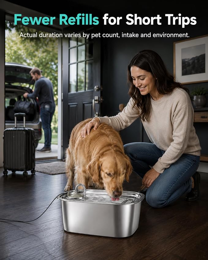3 Gallon Stainless Steel Dog Water Fountain for Large Dogs, 11L Automatic Pet Water Dispenser with 2 Filters, Top-Fill Water-Level Window and Quiet Pump for Multiple Pets