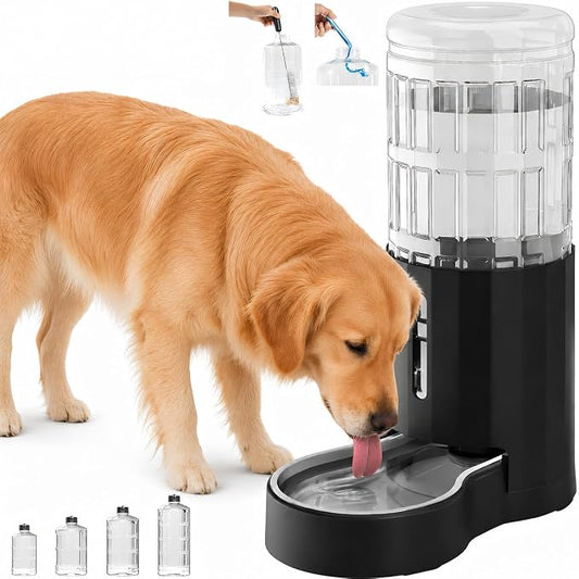 CZPET Dog Water Bowl Dispenser 9.5L, Wider Mouth Gravity Refilling (Black) | Upgraded Brush, Easy to Clean Automatic Cat Waterer with Removable Stainless Steel Bowl, Large Drinking Area for Multi-Pet