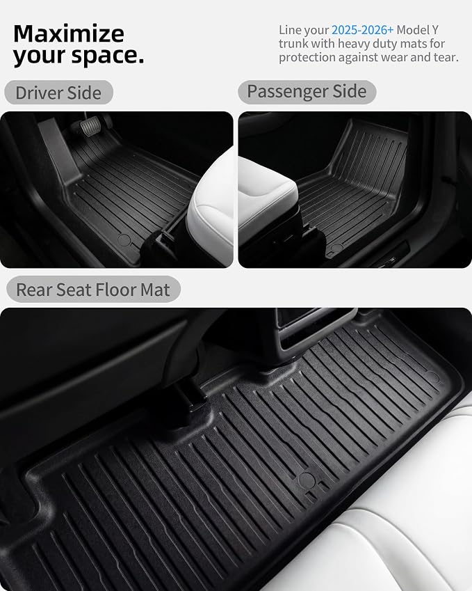 6 Pcs for Tesla Model Y Juniper Accessories 2025 2026 (Not Fit Standard) All Weather TPE Anti-Slip Floor Mats & Cargo Liner Front Frunk Rear Trunk Mats, 5-Seater