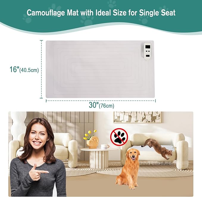SEERWAY Rechargeable Pet Shock Mat, Cat Repellent Pad, Cat Deterrent Mat, Electric Training Mat Keeps Dogs and Cats Off Sofa, Couch, Bed and Countertop, 3 Training Modes with 3 Intensity (30"x16")