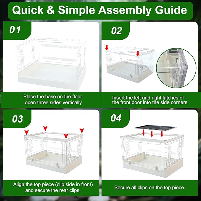 Folding Reptile Terrarium 17" × 12" × 10" – Portable Clear Habitat Tank with Front Opening Door & Ventilation, Easy Assembly for Geckos, Lizards, Snakes, Turtles, Spiders & Amphibians